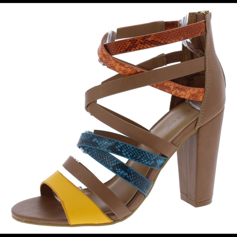 New Snake Print Multi Strap Heels